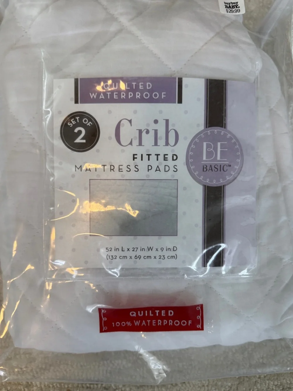 White Quilted Waterproof Crib Fitted Mattress Pads - note - only includes 1